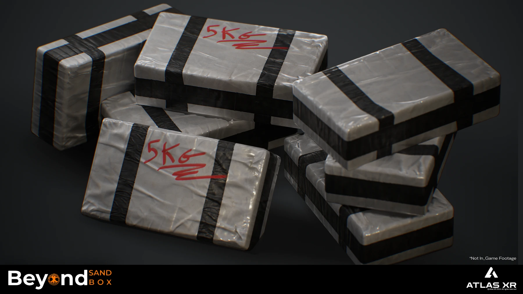 Wrapped drug package game assets with tape and red markings